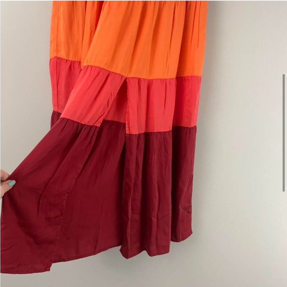MARINE LAYER Colorblock Tiered Midi Slit Skirt In Fuschia Orange Red Pink Small - Picture 9 of 12